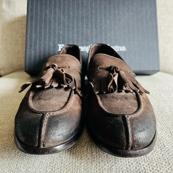 Ermenegildo Zegna brown loafers suede sz10